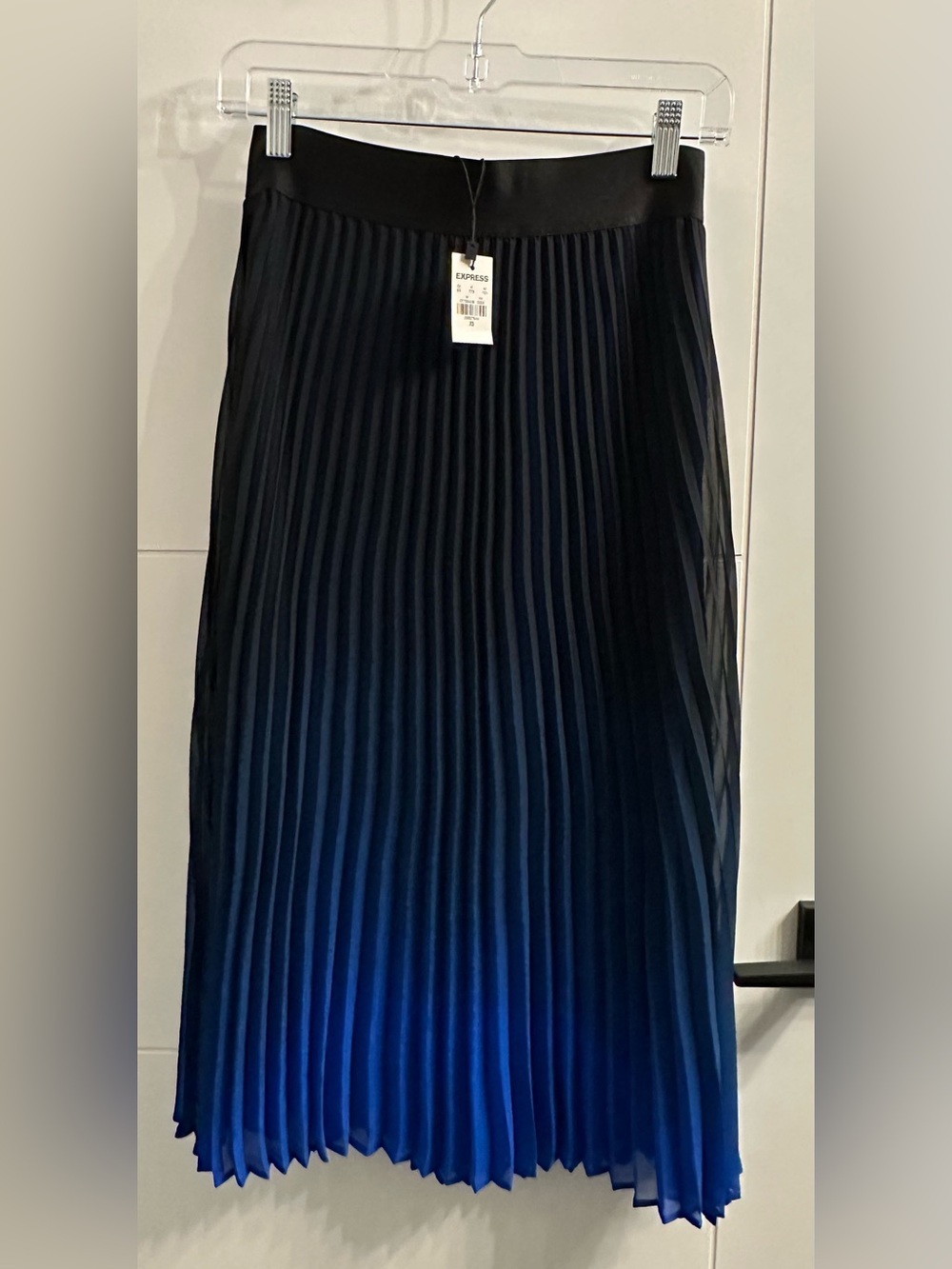 Express High Waisted Pleated Ombre Midi Skirt Blue Black XS New With Tags